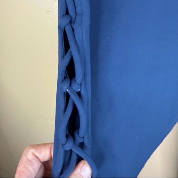 ALO Yoga Interlace Blue Size Medium Womens High Rise Leggings Activewear Stretch - Picture 7 of 8